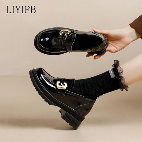 LIYIFB 메탈 버클 여성 통굽 로퍼 7cm 발편한 데일리 여성구두
