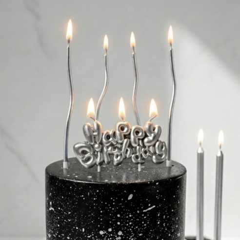파티포 HBD 실버 생일 초 케이크 케이크초 생일초 촛불 케익초 예쁜 꼬불이초, 9개