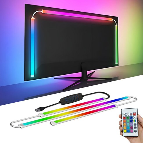 SASAKO 스마트 엠비박스 모니터 간접조명 4D TV 모니터 LED 스트립조명 27-32인치 인테리어 줄조명, 1개, 화이트(24~27인치 모니터용)
