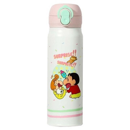 Aiying 크레용 신짱 원터치 듀얼 음용 보온 보냉 텀블러 SC10194, 핑크, 1개, 480ml