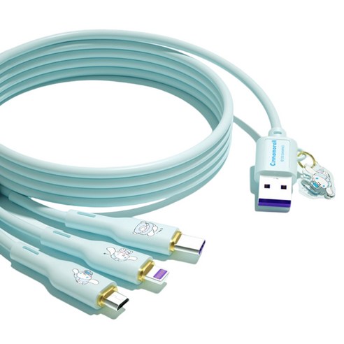 산리오 3 인 1 고속 충전 데이터 케이블 100W SS-667, 1개, 블루 시나모롤, 120cm
