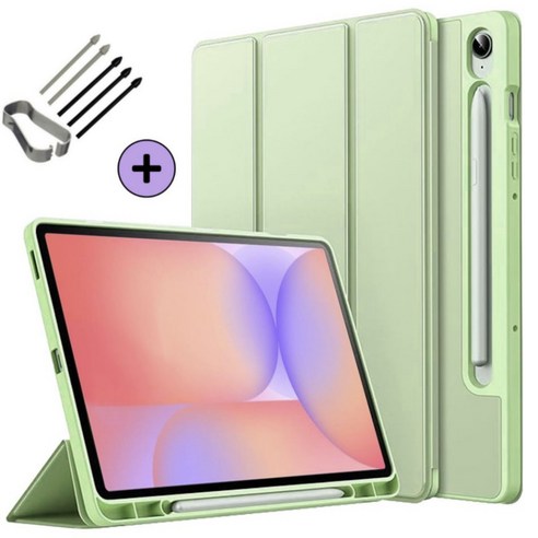 케이스나라 갤럭시탭 S10 Lite 라이트 호환 S펜슬 수납 케이스 보호 북커버 SM-X400 X406N, 라이트그린, 1개