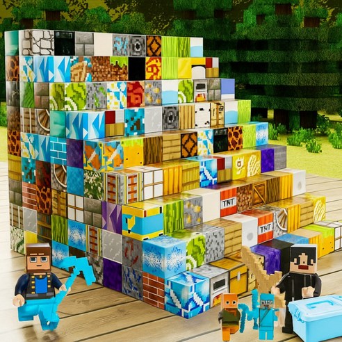 [KC인증] 빌리네집 크래프트 마크 자석 큐브 블럭125개 피큐어10개세트 퍼즐 놀이 장난감 마인 방학 집콕 선물 이미지 3