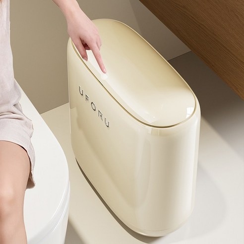 원터치 누름식 휴지통 틈새 방수 커버형, 크림