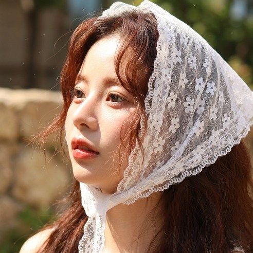 EHLEE 헤어 커치프 레이스 두건 헤어스카프 반다나, 1개, 화이트