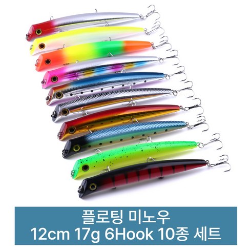 포스워백 루어 낚시 미끼 농어 배스 송어 방어 부시리 하드베이트 플로팅 미노우 A19, 1개, 17g, 10종세트