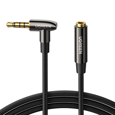유그린 90도 4극 3.5mm 스테레오 M to F AUX 연장 케이블, 3m, 1개