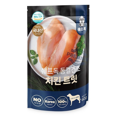 쉐프독 동결건조 트릿 강아지간식 국내산 닭가슴살 100% 국내생산, 1개, 60g, 치킨