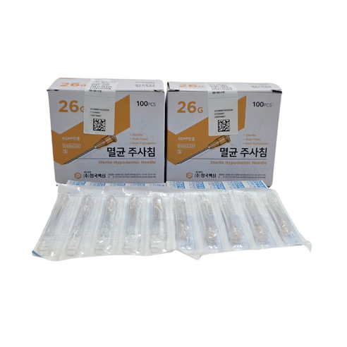한국백신 일회용 주사침 26G 1/2" 100개, 2박스