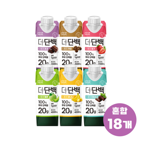 빙그레 더단백 드링크 250ml 6종 18팩(초코 커피 딸기 멜론 바나나 민트초코)