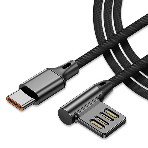 고속충전 파워플로우 USB to C타입 데이터 L자형 케이블, 1개, 블랙, 2m