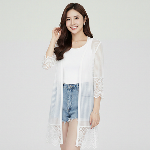 데일로엔 여성 여름 시스루 레이스 롱 가디건 여름 아우터