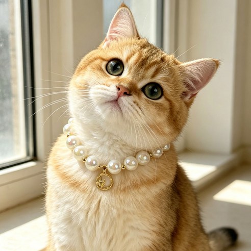 고양이 강아지 진주 목걸이 골드 펜던트 반려동물 목장식 소형견 애견 애묘 공용, 1개, 흰색