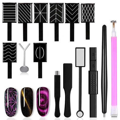 15Pcs 네일 자석 세트 고양이 눈 젤 네일 폴리쉬 자 석 완드 마그네틱 네일 폴리쉬 고