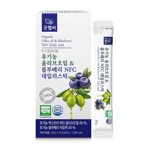 굿헬씨 유기농 올리브오일 & 블루베리 NFC 데일리스틱 14포, 1박스, 280g