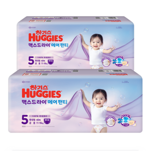하기스 2025 맥스드라이 에어 팬티형 기저귀 남여공용, 5단계, 80매