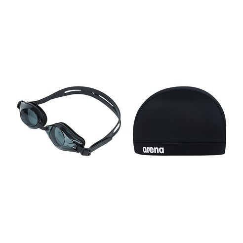 AKT-5920-블랙 아레나 아동 생존수영키트 2종 (수경 수모 폴리백 세트), 블랙, 1개