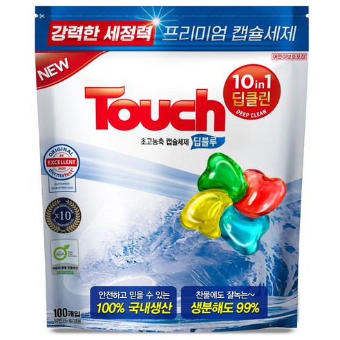 터치 프리미엄 초고농축 캡슐세제 딥블루 국내생산 에이프릴향, 1개, 100개입