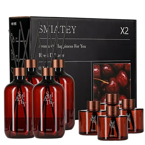 스미어티 디퓨저 대용량 실내 방향제 리필액 선물 세트 집 화장실 방향제 500ml, 블랙체리, 4개