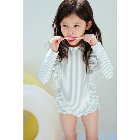 어텀31 키즈 여아 스트라이프 수영복 세트