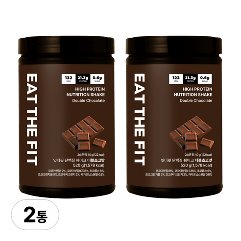 잇더핏 단백질 쉐이크 대용량(더블초코맛), 2개, 520g