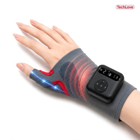 TechLove 정품 엄지손가락통증 건초염 완화 업그레이드 TENS+EMS 마사지기 손목 손가락 온열 보호대, 블랙(M왼손), WD3H