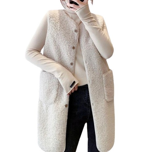 로로스키니 여성 양털 롱 조끼 뽀글이 인조 밍크 베스트 겨울 후리스 LS0543 사이즈, XL, 색상, 아이보리 섬네일