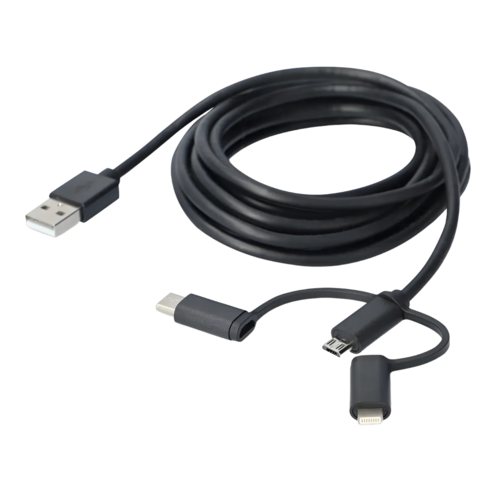 플라잉타이거 코펜하겐 3M 3in1 충전 케이블 다용도 멀티 USB 5핀 8핀 c타입, 1개, 블랙, 300cm