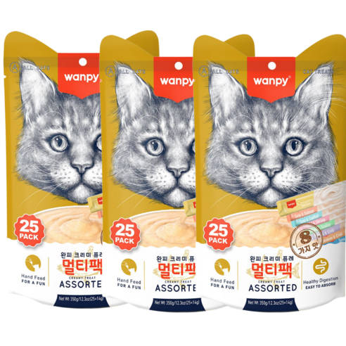 [어썸메이트] 완피 크리미 고양이 짜먹는 스틱 간식 대용량 멀티팩, 75개, 영양스틱믹스, 14g