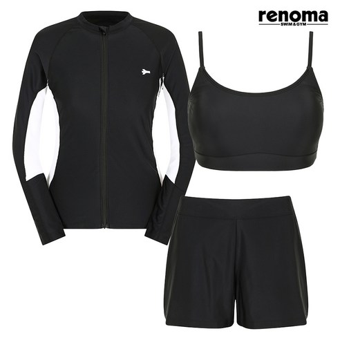 레노마수영복 여성 3PCS 집업 래쉬가드세트 블랙 (RN-LS2F704_BK)