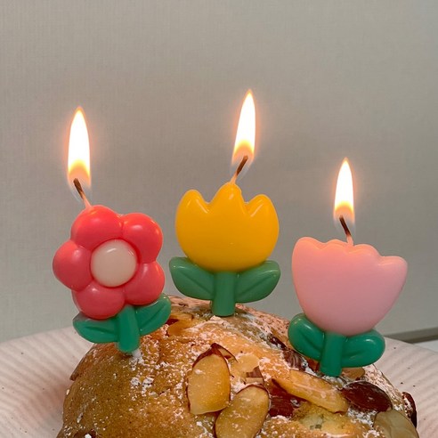 튤립초 꽃모양 케이크초 귀여운 디자인 생일초 3P, 1개, 10g, 꽃밭파티초
