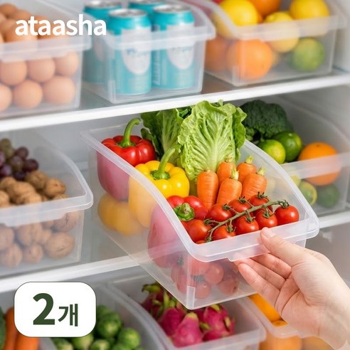 Ataasha 냉장고 정리함 다용도 수납 트레이 대용량 냉장고정리 용기, 2개, 투명