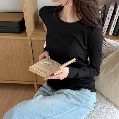 비오라 여성 기본 긴팔 모달 티셔츠 라운드티 2종세트 이미지 4