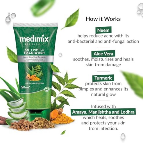 Medimix Ayurvedic Anti Pimple Face Wash 175ml | With Neem Aloe Vera and Turmeric 이미지 4