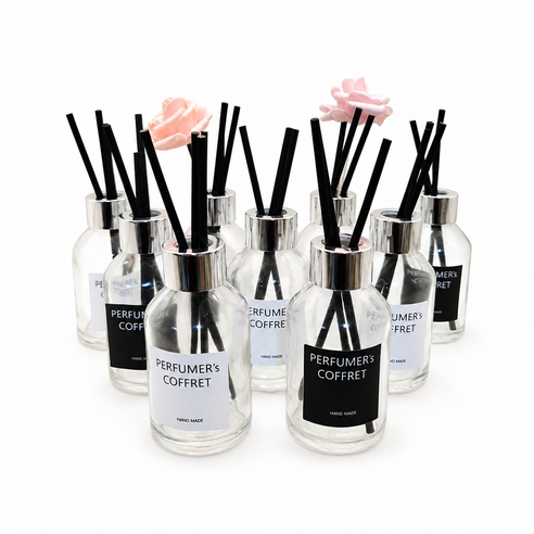 디퓨저 원형100미리용기9개 섬유스틱27개 꽃스틱2개포함 실내용용기 마미하우스, 9개, 100ml, 원형투명