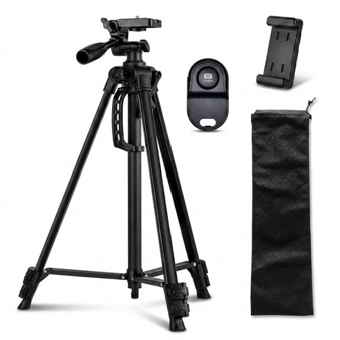센티브 스마트폰 카메라 삼각대 141cm 블루투스 리모컨 거치대, 1개, 블랙, 3366