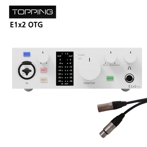 찬양랜드 Topping 국내 정품 토핑 프로 USB 오디오 인터페이스 +케이블 레코딩 보컬 녹음 방송용, WH, E1x2 OTG+마이크케이블