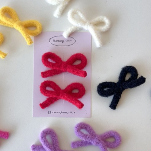 [모닝하트] 앙고라 퍼 여아 겨울 리본 아기 여아 헤어핀 세트 6컬러
