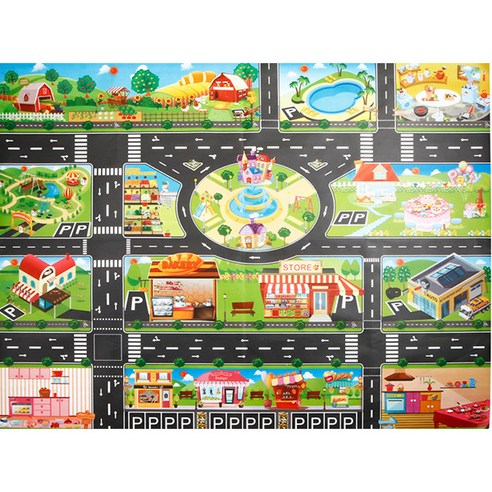 주차놀이 자동차도로매트 방수방습 놀이방매트 KC인증(130cm), 01. (130cm)빌리지, 1개