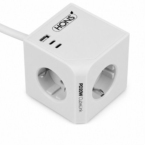 혼스 초고속충전 고용량 큐브멀티탭 멀티포트 4000W 2M SF코팅, 1개, 그레이(PD20W)