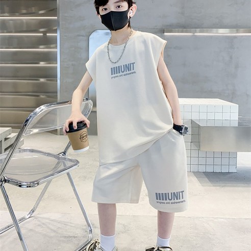 UPPERCUT 아동 날개 프린팅 민소매 반바지 상하복 세트 여름 초등학생 주니어 상하세트 남녀공용