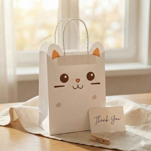 귀여운 동물 답례품 선물 쇼핑백, 10개, 포근야옹
