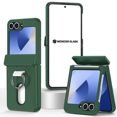 원더글라스 갤럭시 플립5 / 플립6 / 플립7 (Z플립5 / Z플립6 / Z플립7) 3in1 카드수납 핑거링 힌지보호 하드 케이스