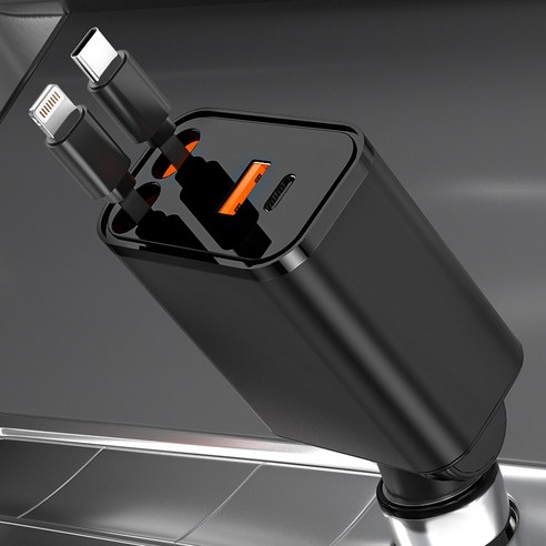 Bolt Wave 차량용 초고속 충전기 105W 4in1 (1.8m C - C 케이블 1.8m USB-8핀 케이블 증정), 블랙, XY-DP105W (애플+C타입)