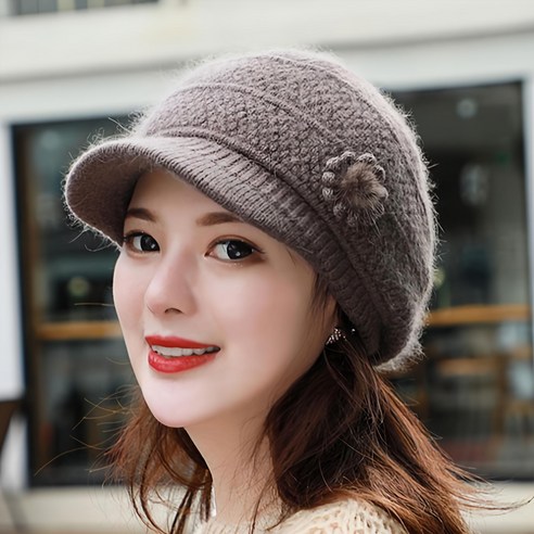 [시즌off 특가] 시즈올 꽃 중년 여성 예쁜 니트캡 방한 모자 겨울 털 모자