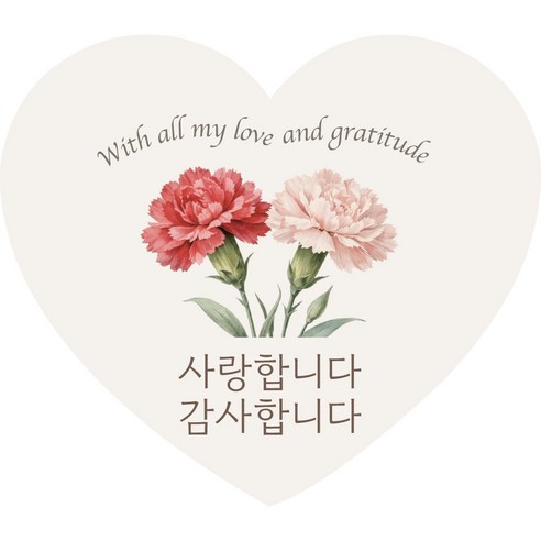 카네이션 감사 포장스티커 원형 하트 타원 정사각 무광아트지, 50개, 혼합색상(하트)