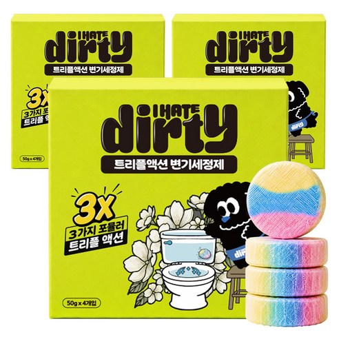 쫀쫀거품물때제거 아이헤이트더티 트리플액션 변기세정제, 12개, 50g
