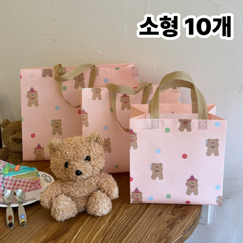 맘띵마켓 튼튼하고 귀여운 어린이집 유치원 생일선물 답례품 곰돌이 구디백 쇼핑백 선물가방, 10개, 핑크