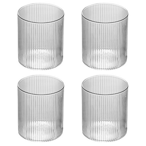 투데이리빙 4개입 세트 스트라이프 유리컵 300ml 커피 주스 내열 세련된 투명 유리잔 찻잔 유리 물컵 홈카페, 4개, R98832Q(투명