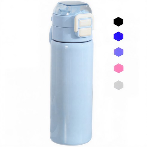 호주머니 스텐 텀블러 보온병 원터치 손잡이 초등학생 빨대 텀블러 물병, 1개, 500ml, 블루